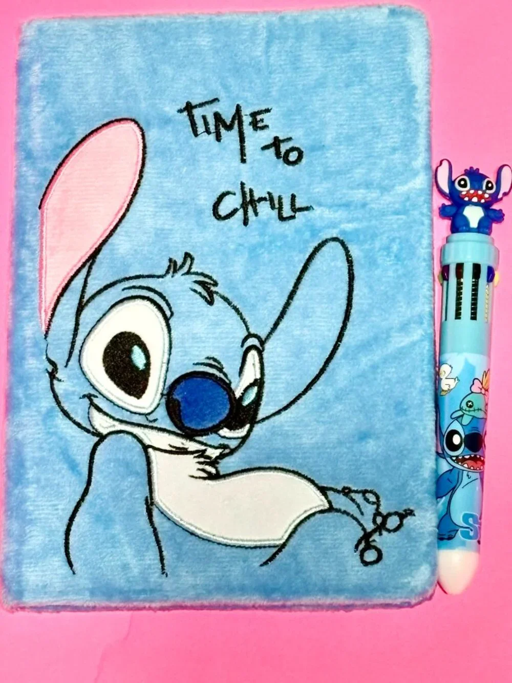 Disney Stitch Plush Journal Notebook + 10-Color Pen + 50 PC Stickers